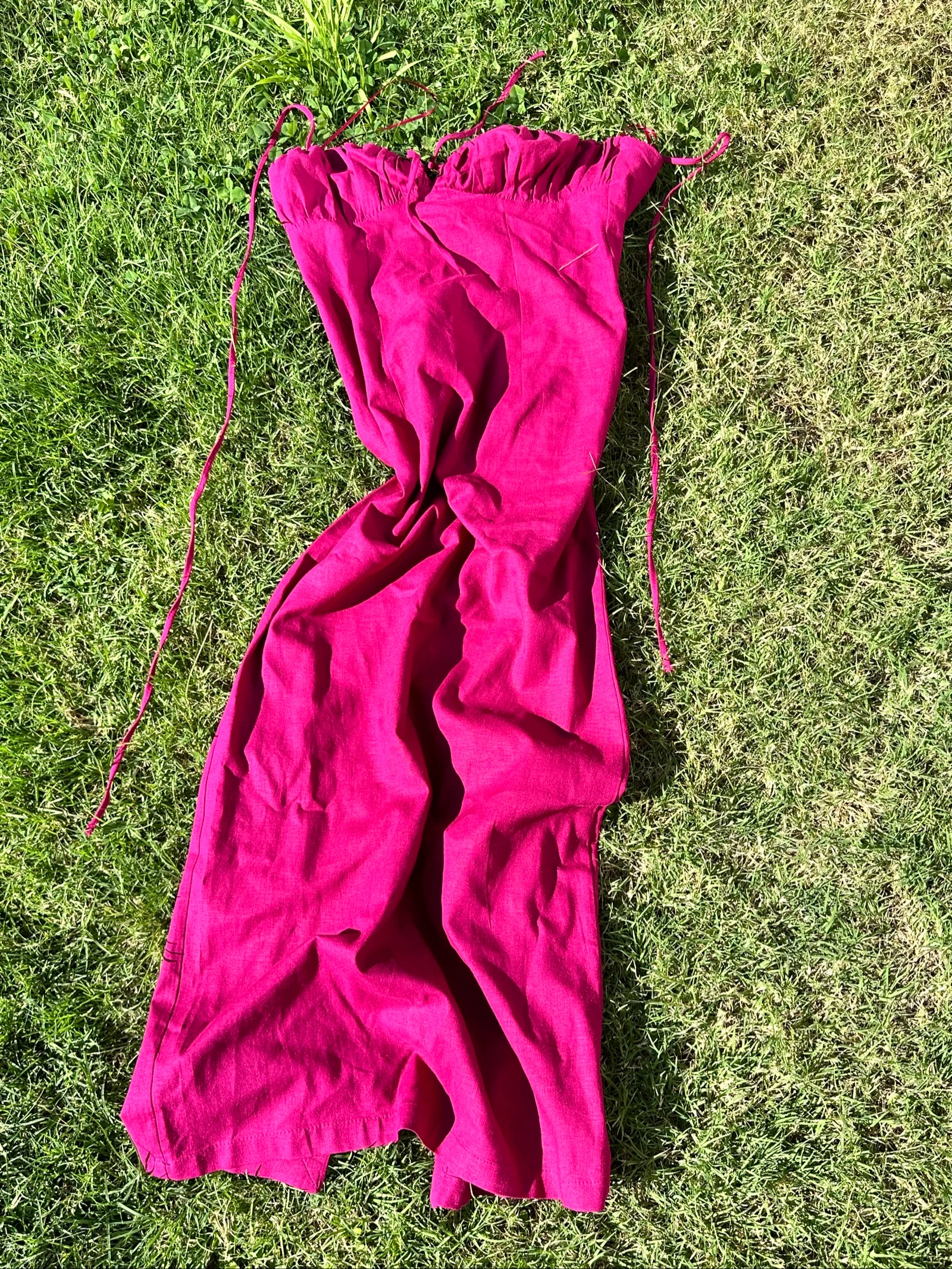Vestido midi con lino de tirantes